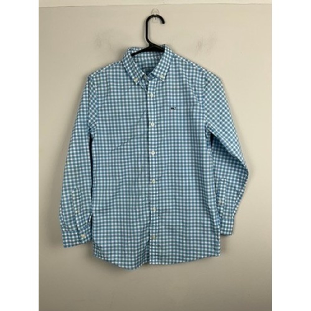 Vineyard‎ Vines Kids Boys Gingham Button Down Shirt Blue White Plaid Size M